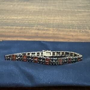 Vintage Seta Sapphire And Garnet Sterling Silver Bracelet 7.25”